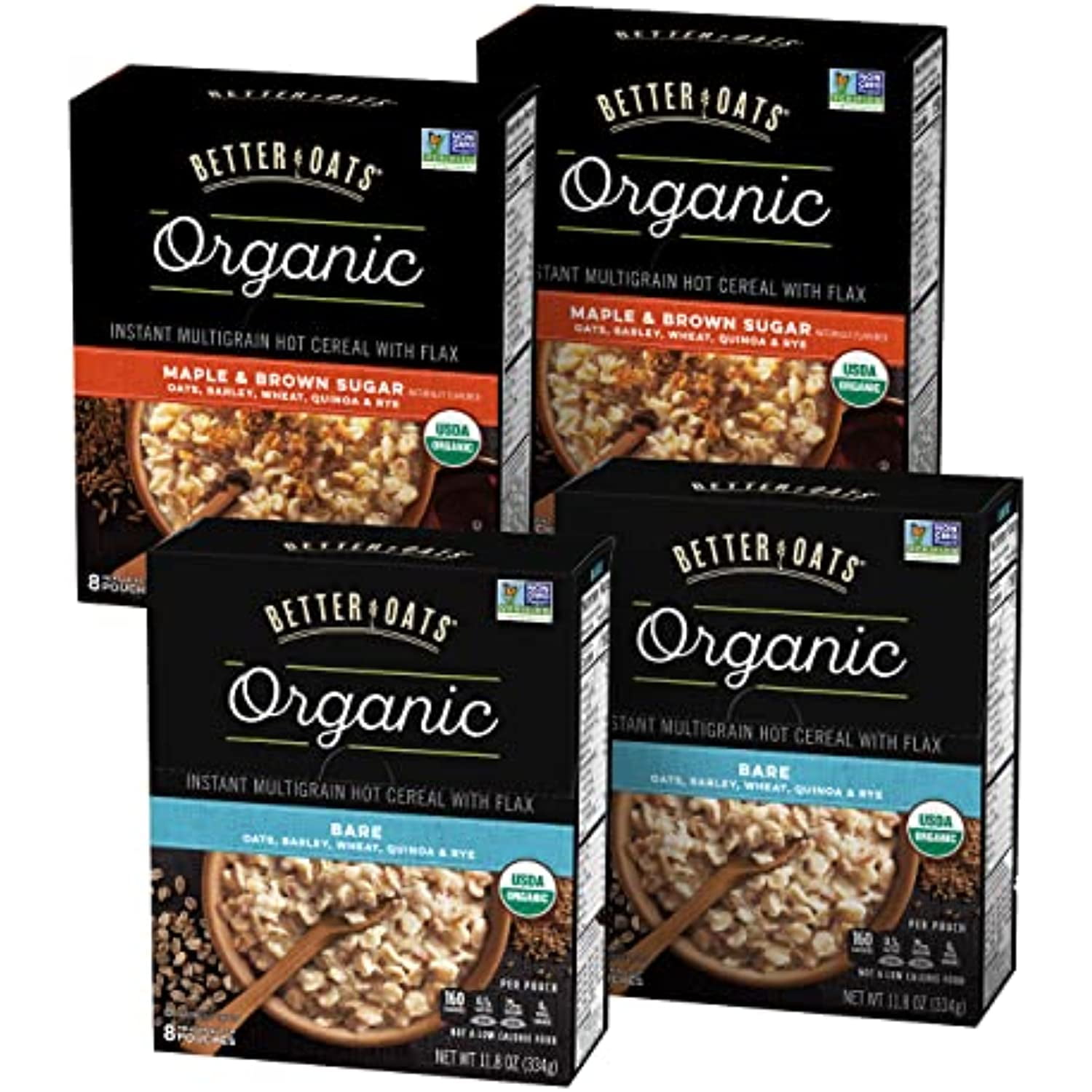 Better Oats Organic Oatmeal Variety Pack (2 Original, 2 Maple Brown