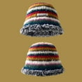 thumbnail image 2 of Xfvqtps Cloche Bucket Hat for Womens Knit Crochet Furry Colorful Stripe Foldable Fashion Thickened Windproof Coldproof Warm Outdoor Winter Fisherman Hat Multicolor, 2 of 4