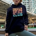 thumbnail image 2 of Thicc and Tatted Moms Club, Tattooed Mothers Quote, Groovy Retro Wavy Text Merch Gift, Navy Blue Hooded Sweatshirt or Hoodie, Small, 2 of 5