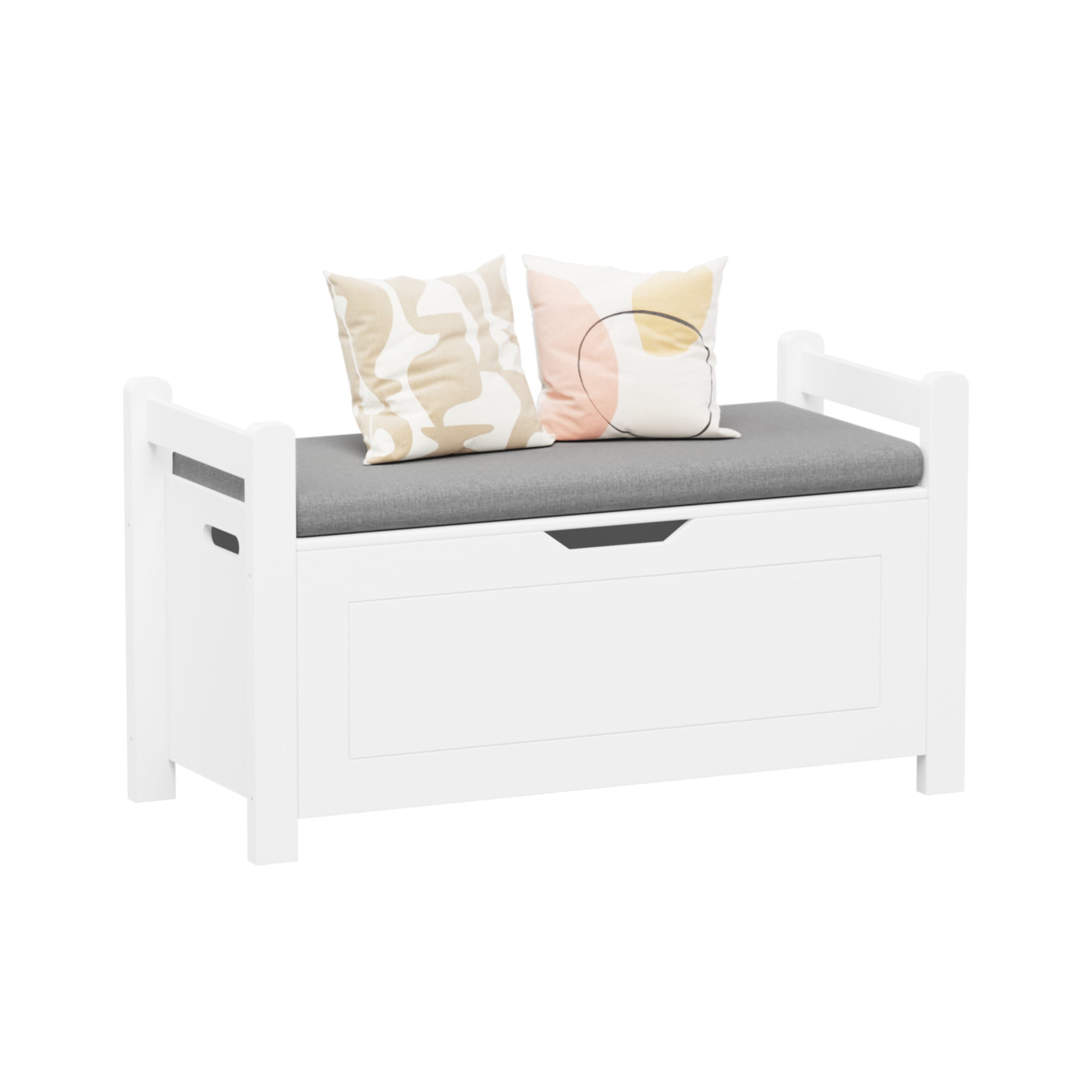 Noble House Quillan 35" Kids Toy Box Chest with Cushion Seat, Flip-Top Safety Hinge Storage Bench, Playroom, White