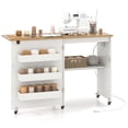 thumbnail image 1 of Patiojoy Table de Machine à Coudre avec Station de Recharge Armoire de Couture Pliable avec Roulettes Verrouillables Blanc et Naturel, 1 of 10