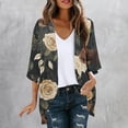 thumbnail image 2 of Erwazi Cardigans for Women Printed Chiffon 3/4 Sleeve Open Front Sheer Lightweight Loose Casual Outer Shrug Holiday Outdoor Daily Outfit Top, 2 of 5