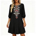 thumbnail image 2 of Casual Dresses for Women Sawvnm Women's Boho Embroidered Tunic Dress V Neck 3/4 Sleeve Casual Loose Mini Dress For Summer Beach, 2 of 6
