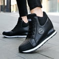 thumbnail image 2 of Hidden Wedge Sneakers for Women Fashion Lace up High Top Tennis Shoes Casual Nonslip Walking Shoes Waterproof Leather Booties Black Size 7, 2 of 9