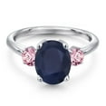 thumbnail image 3 of Gem Stone King 3.50 Ct Oval Blue Sapphire Pink Lab Grown Diamond 925 Sterling Silver Ring, 3 of 6