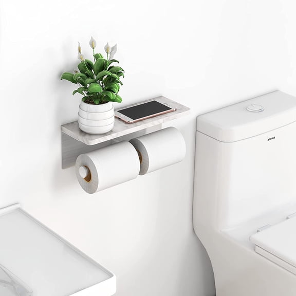 Brushed Nickel Toilet Paper Holder with Shelf