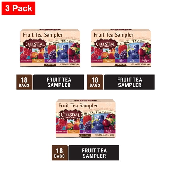 Celestial Seasonings Caffeine Free Fruit Tea Herbal Sampler Pack 18 ct - 3 Pack