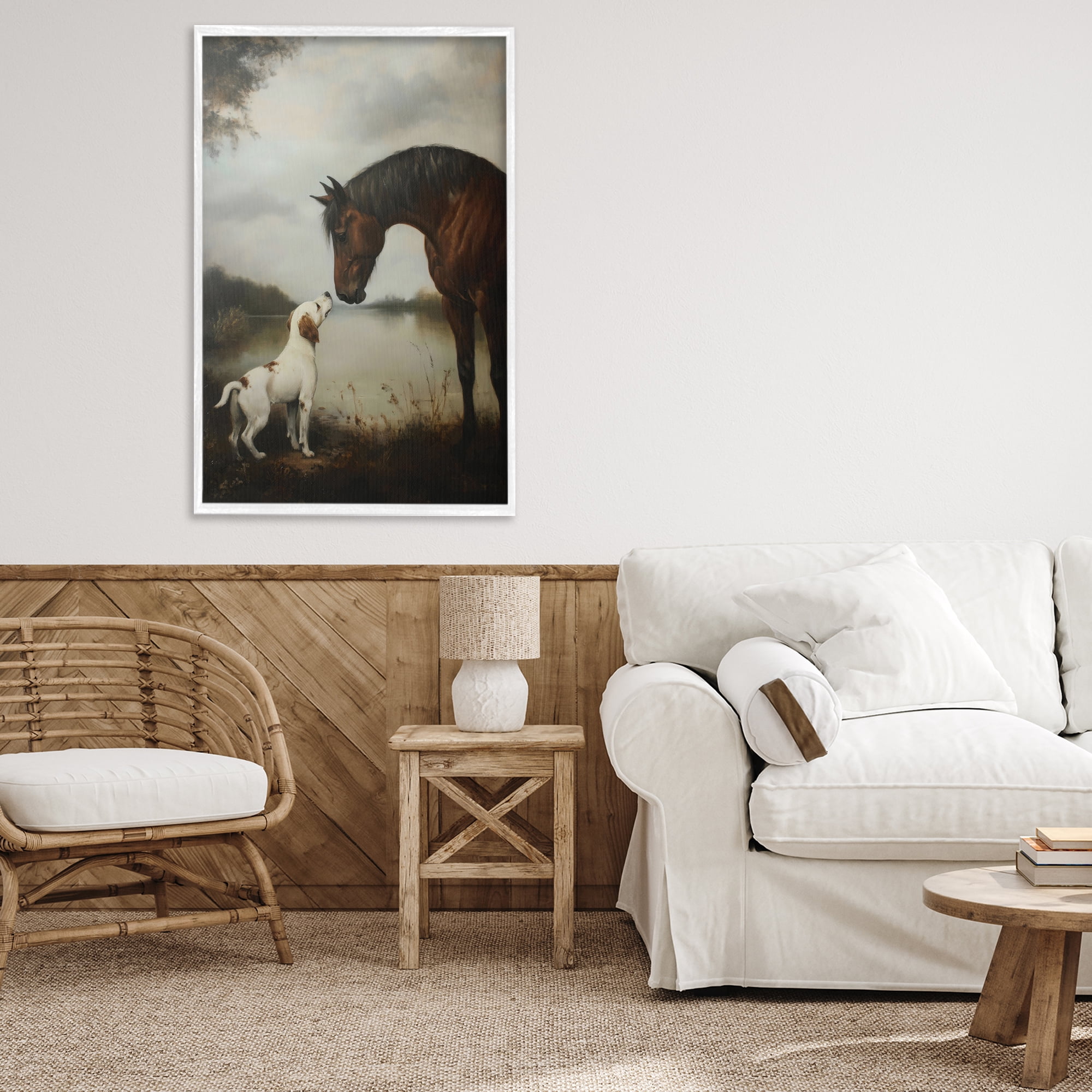 Stupell Industries Hound & Horse Companions White Framed Giclee Art, design by Petal Prints Design