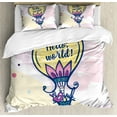 thumbnail image 1 of Hello World Duvet Cover Set Queen Size, Cartoon Style Lettering on Doodle Balloon with Bird and Eggs Pastel Tones, Decorative 3 Piece Bedding Set with 2 Pillow Shams, Multicolor, by Ambesonne, 1 of 3