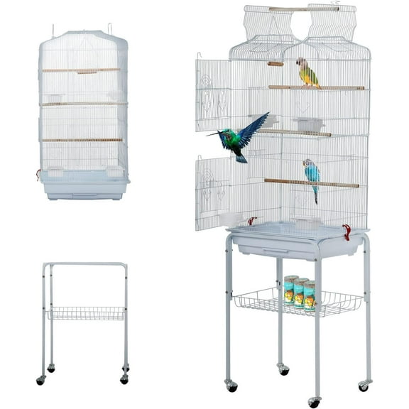 BestPet 64" Large Rolling Metal Bird Cage with Open Top, White