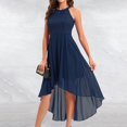thumbnail image 3 of Dresses for Women Sleeveless Halter Lace Contrast Chiffon High Low Flowy Maxi Dress Wedding Guest Dress, 3 of 8