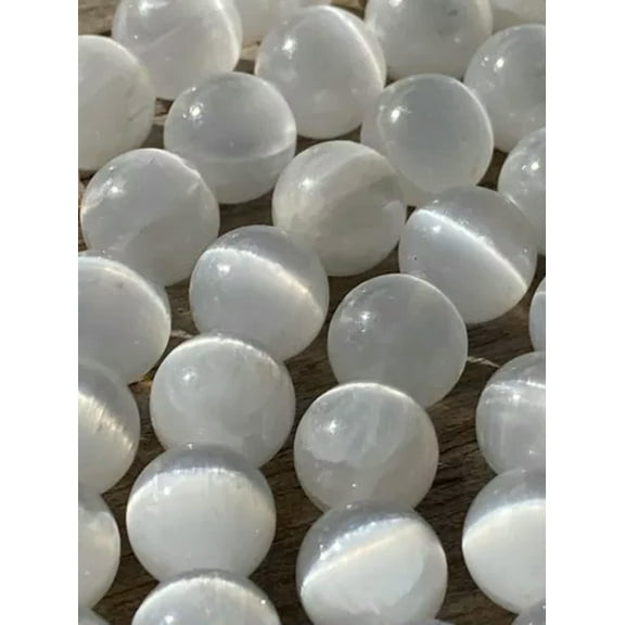 K-KED Selenite Grade A Semi Precious-Gemstone Beads 39cm Strand 8mm- Jewellery Making