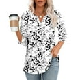 thumbnail image 5 of Uootdi Floral Print Graphic 3/4 Sleeve T Shirts Womens Summer Tops Colorblock V-Neck Button Down Casual Tops for Women Vintage Dressy Loose Fit Trendy Outfits Gift, 5 of 6