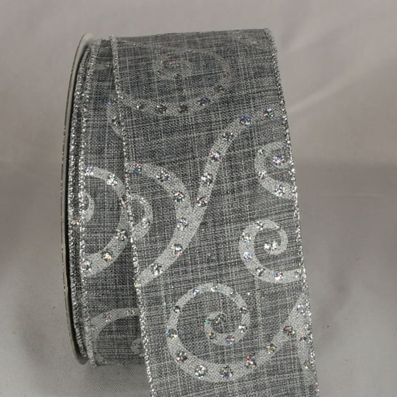 The Ribbon People Silver Swirl Motif Wired Craft Ribbon 2.5" x 20 Yards