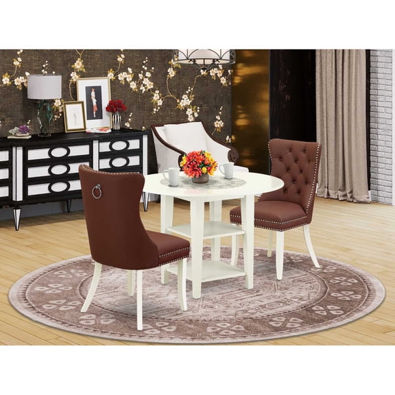 Round Dining Table Set with 2 Chairs - Linen White Kitchen Table & Parsons Chairs