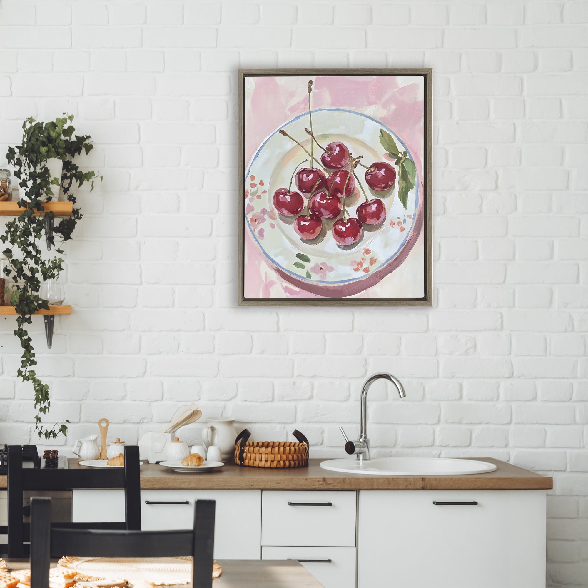 Stupell Industries Plate of Summer Cherries Brown Framed Floater Canvas Wall Art, design by The Prints Vibe
