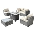 thumbnail image 2 of Ovios 6 Pieces Patio Fire Pit Set Outdoor Wicker Sectional Sofa Conversation Set with Coffee Table,Beige, 2 of 7