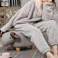 thumbnail image 3 of Pyjama en Polaire Corail pour Femmes Ensemble de Pyjama en Flanelle Doux Vêtements de Détente Chauds 2 Pcs, Gris TG, 3 of 6
