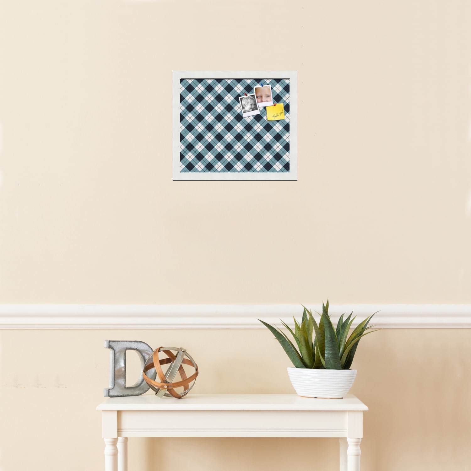 PinPix ArtToFrames 12x10 Custom Cork Bulletin Board Argyle Mixed Blue   Poster Board Has a Fabric Style Canvas Finish, Framed in Satin White Frame (PinPix-630)