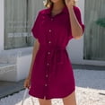 thumbnail image 1 of Robe d'Été pour Femmes 2024 Mode Grande Taille Décontractée Ample à Simple Boutonnage Col à Revers Ceinture Manches Courtes Blouse 50 % de Réduction Liquidation!, 1 of 9