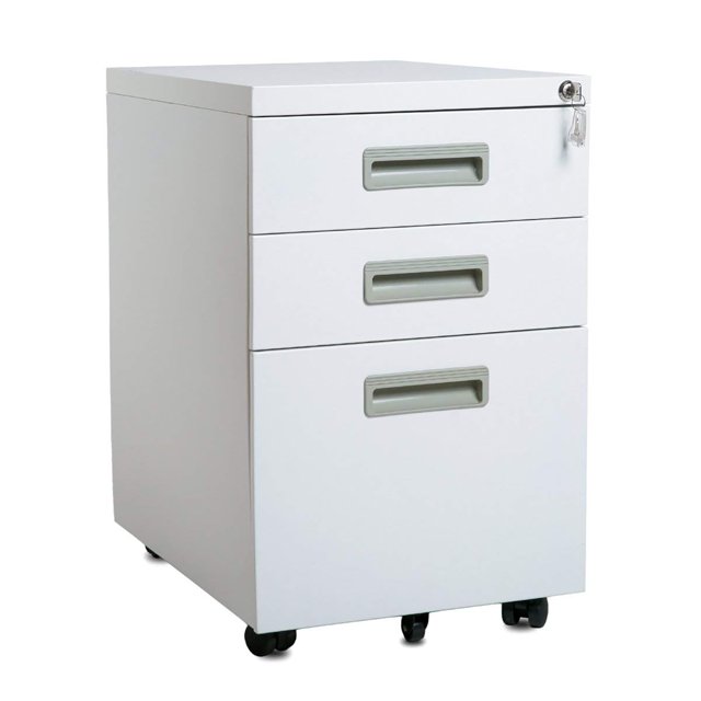 Topcobe Locking File Cabinet, 3 Drawers Rolling Metal Filing Cabinet, Fully Assembled, White