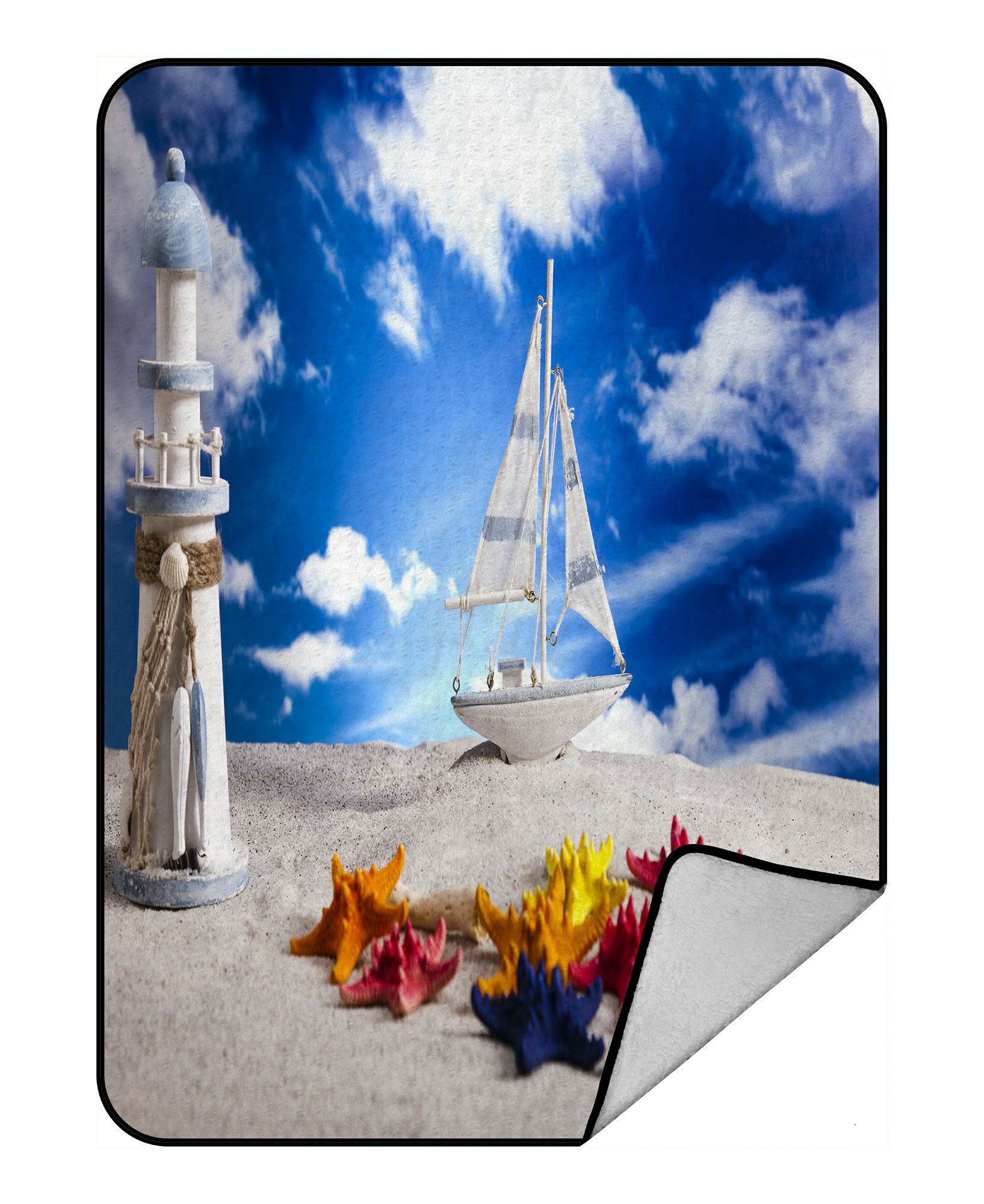 ECZJNT Sailboat on sand holiday summer beach Throw Blanket Fleece