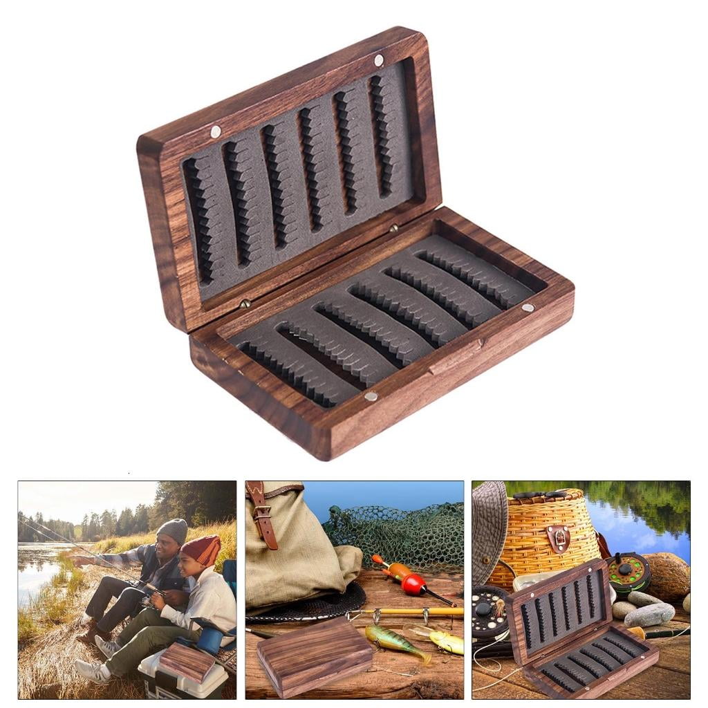 Osdhezcn Double Side Pockets Fly Fishing Box Containers Wood Fishing Tackle Box Fishing Tackle Hook Organizers Storage Case