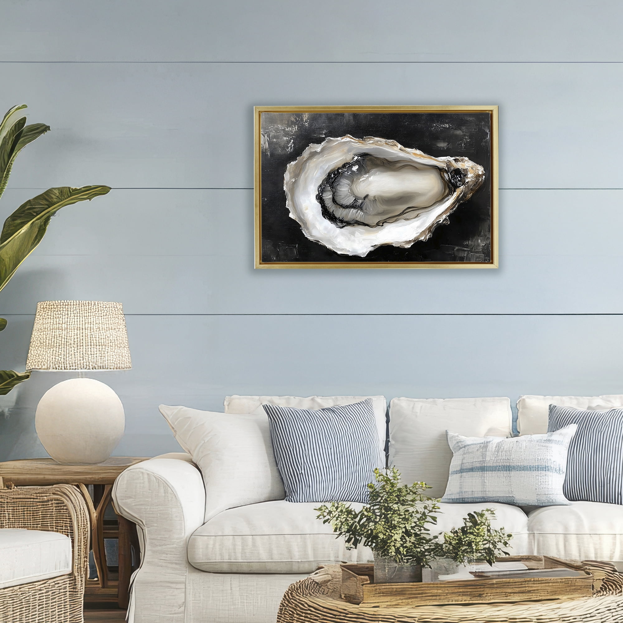 Stupell Industries Black Oyster Pearlescent Shell Gold Framed Floater Canvas Wall Art, design by LSR Design Studio