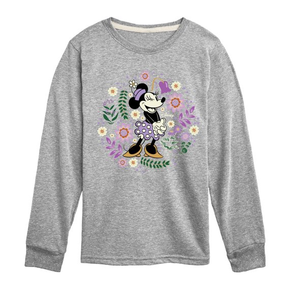 Disney - Minnie Floral Circle - Youth Boys Long Sleeve Graphic T-Shirt