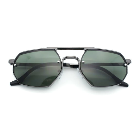 Metal Rim Geometric Octagonal Double Bridge Retro Hustler Luxe Sunglasses Gunmetal - Green