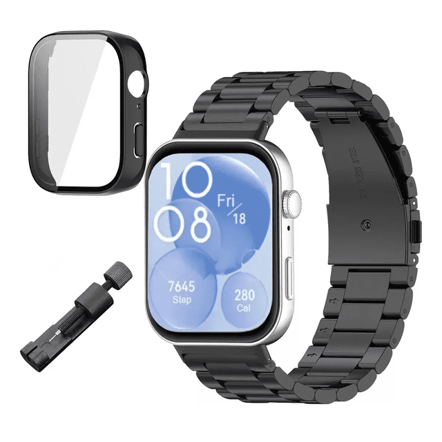 Correa Para Huawei Watch Fit 3 Acero Inoxidable+case Protect Xtellar negro