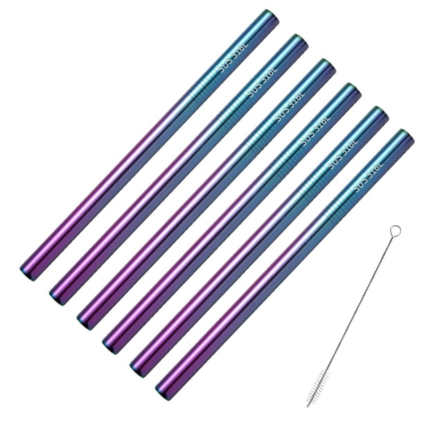 Pajitas para batidos de acero inoxidable, pajitas anchas de metal reutilizables para batidos, batidos, bebidas, juego de 6