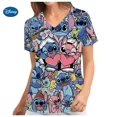 thumbnail image 3 of Uniformes médicos de enfermera con estampado de Mickey Mouse de Disney, cuello en V, manga corta, bolsillo, ropa de trabajo, uniformes médicos, accesorios, 3 of 5