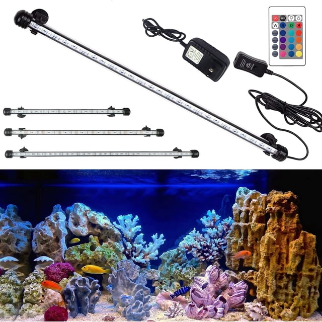 Luz LED para Acuario Luz Impermeable para Acuario Luz de Tanque de Peces con Control Remoto inalámbrico Iluminación subacuática Luz para Acuario de Buceo (59 cm)