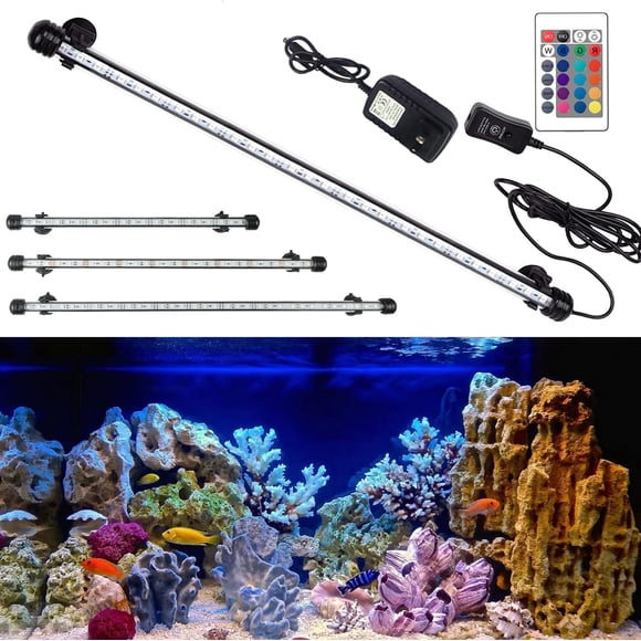 Luz LED para Acuario,Luces Impermeable para Acuario Luz de Tanque de Peces con Control Remoto inalámbrico Iluminación subacuática Lámpara para Acuario de Buceo (39 cm)