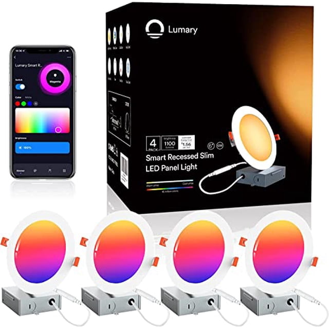 Recessed Lighting Slim 6 Inch - Lumary Smart LED Recessed Lights 13W 1100LM WiFi LED Downlight with Junction Box Smart Wafer Lights Work with Alexa/Google Assistant-4PCS
