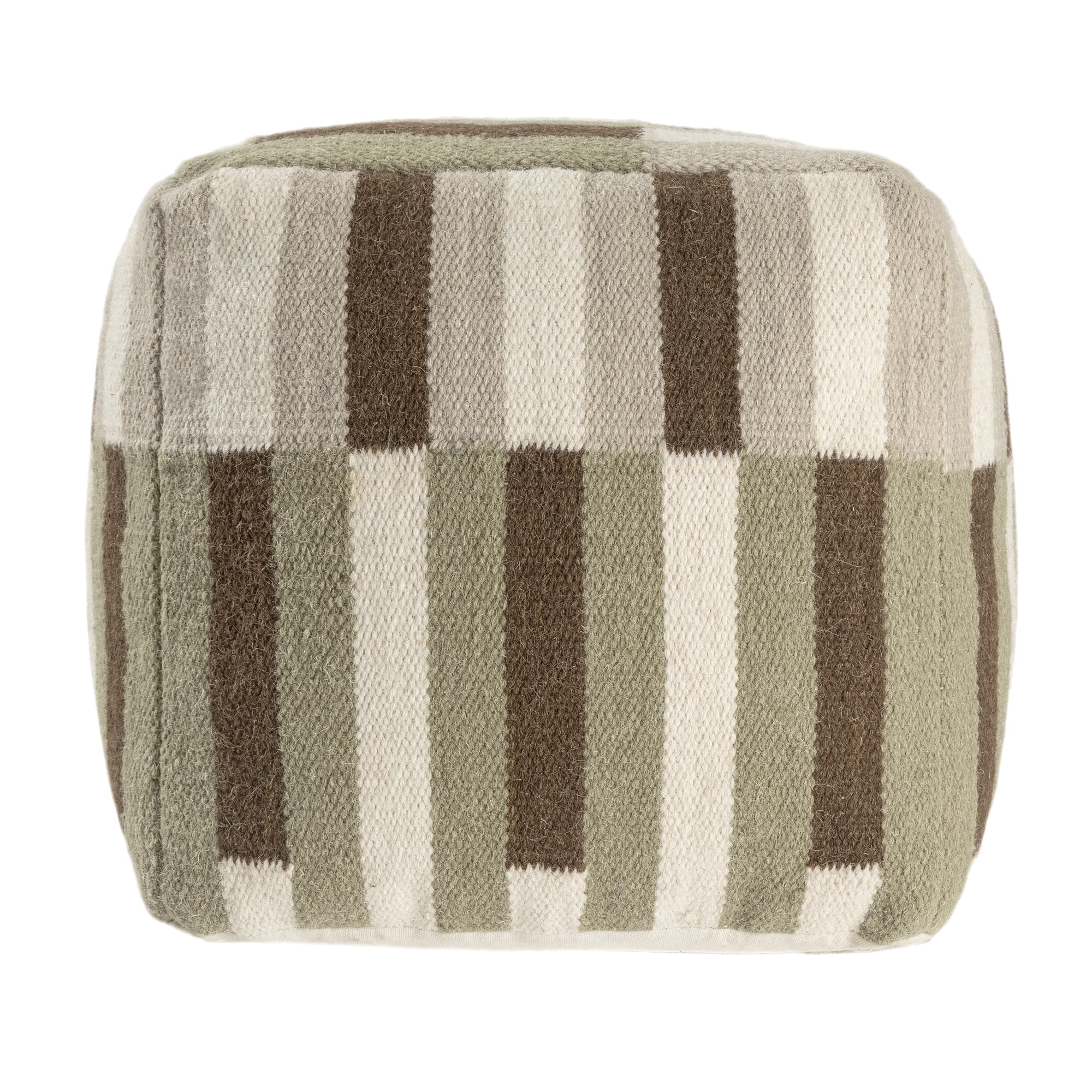 Ox Bay Cairo Ivory/Brown Color Block Striped Medium Square Indoor Pouf Ottoman, 18" H x 18" W