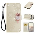 thumbnail image 1 of Diamond Wallet Case for Google Pixel 6 Pro with Card Slots Holder Magnetic Clasp Cover, Shining Sparkle Owl Embossed Pattern PU Leather Flip Folio Case with Wrist Strap Kickstand Case, Gold, 1 of 7