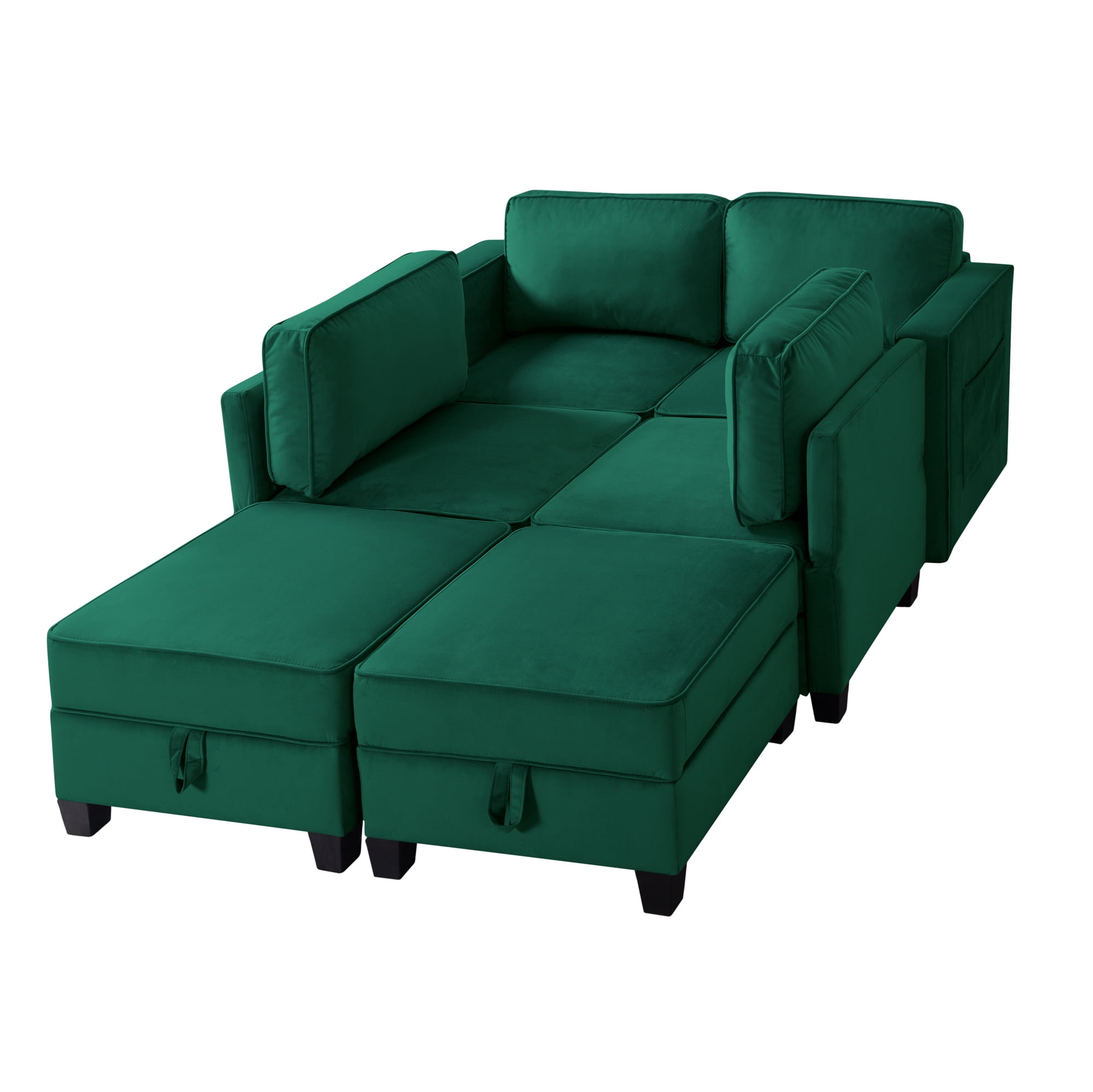 Aukfa 116" Velvet Storage Sectional Couch for Living Room, Modular Sleeper Sofa U-Shaped Sofa, Green
