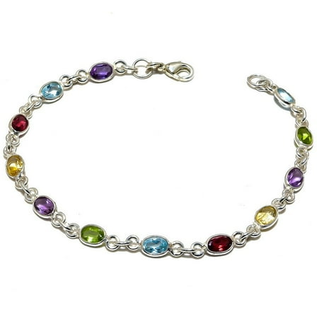 Natural Multi color bracelet, Silver bracelet, 925 sterling silver multi gemstone bracelet, Silver jewelry, Sterling silver, Engagement jewelr