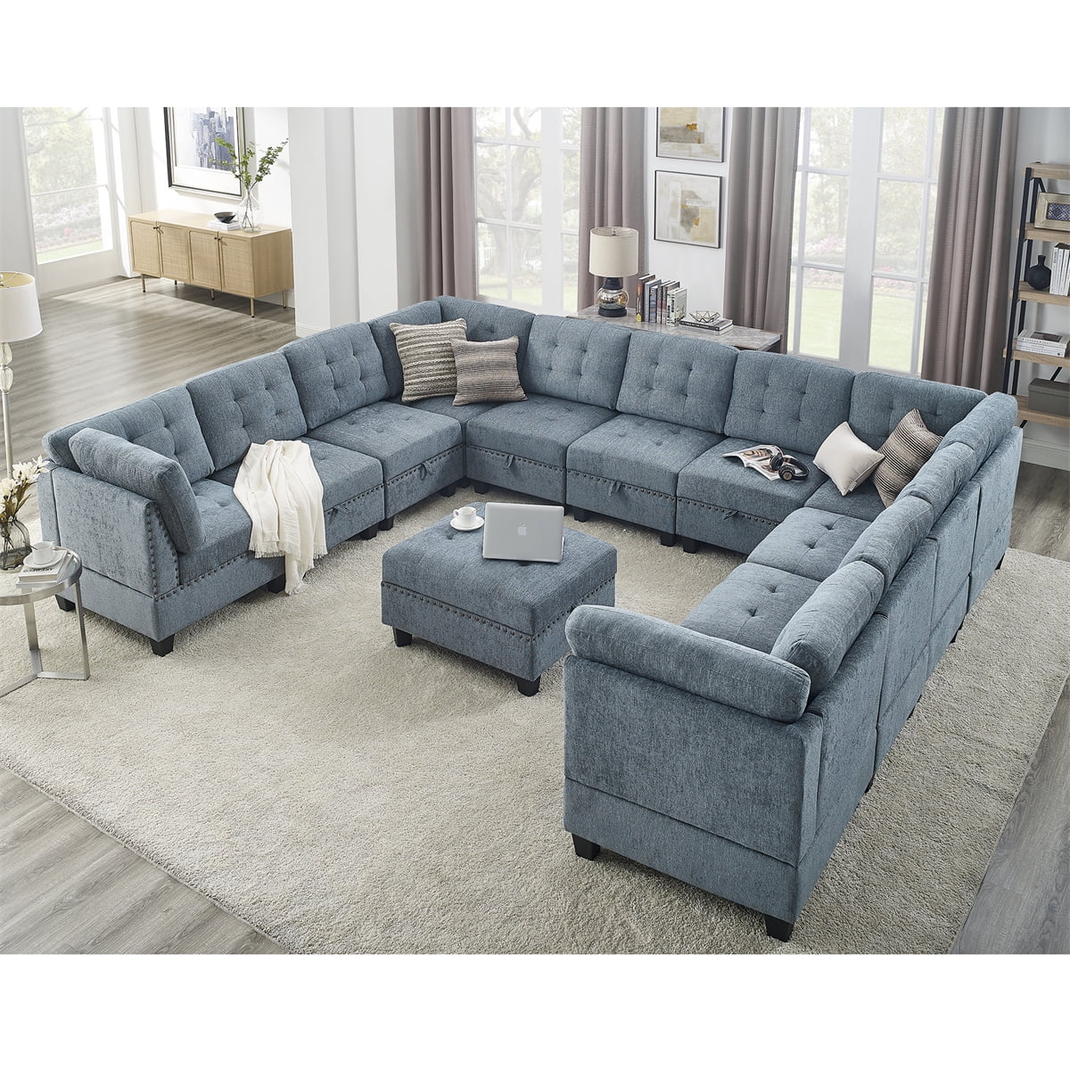 U Shaped Modular Sectional Sofa, DIY Combination Couch, Includes 7