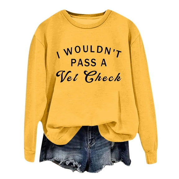 Arlun I Wouldn't Pass a Vet Check Sweatshirts Womens Cute Crewneck Funny Letter Printed No Hood Pullovers Long Sleeve Comfort Casual Fall Thin Tops Yellow XL
