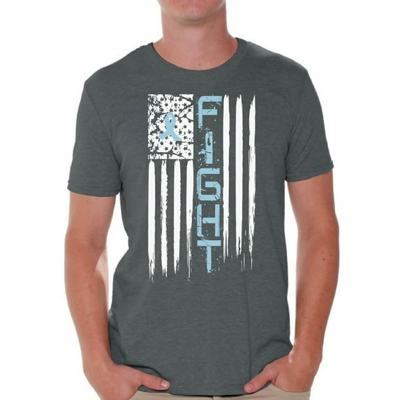 Awkward Styles Men's Prostate Cancer Distressed American Flag Graphic T-shirt Tops Fight Blue Ribbon