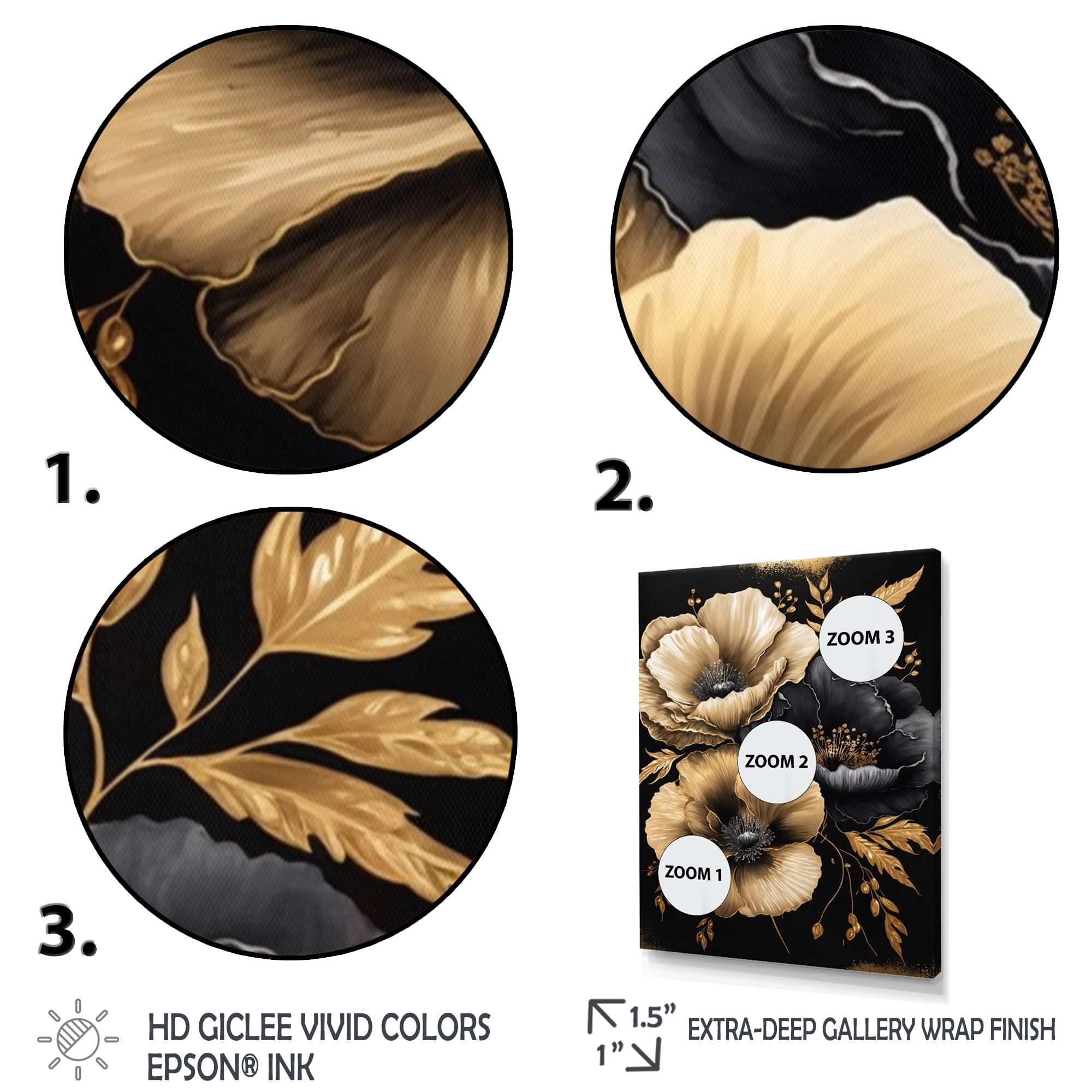 Designart Black And Gold Hibiscus II Canvas Wall Art