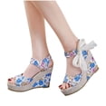 thumbnail image 4 of EQWLJWE Womens Wedge Sandals Espadrilles Peep Toe Platform Ankle Strap Lace Bow High Heels Summer Casual Beach Sandals, 4 of 5