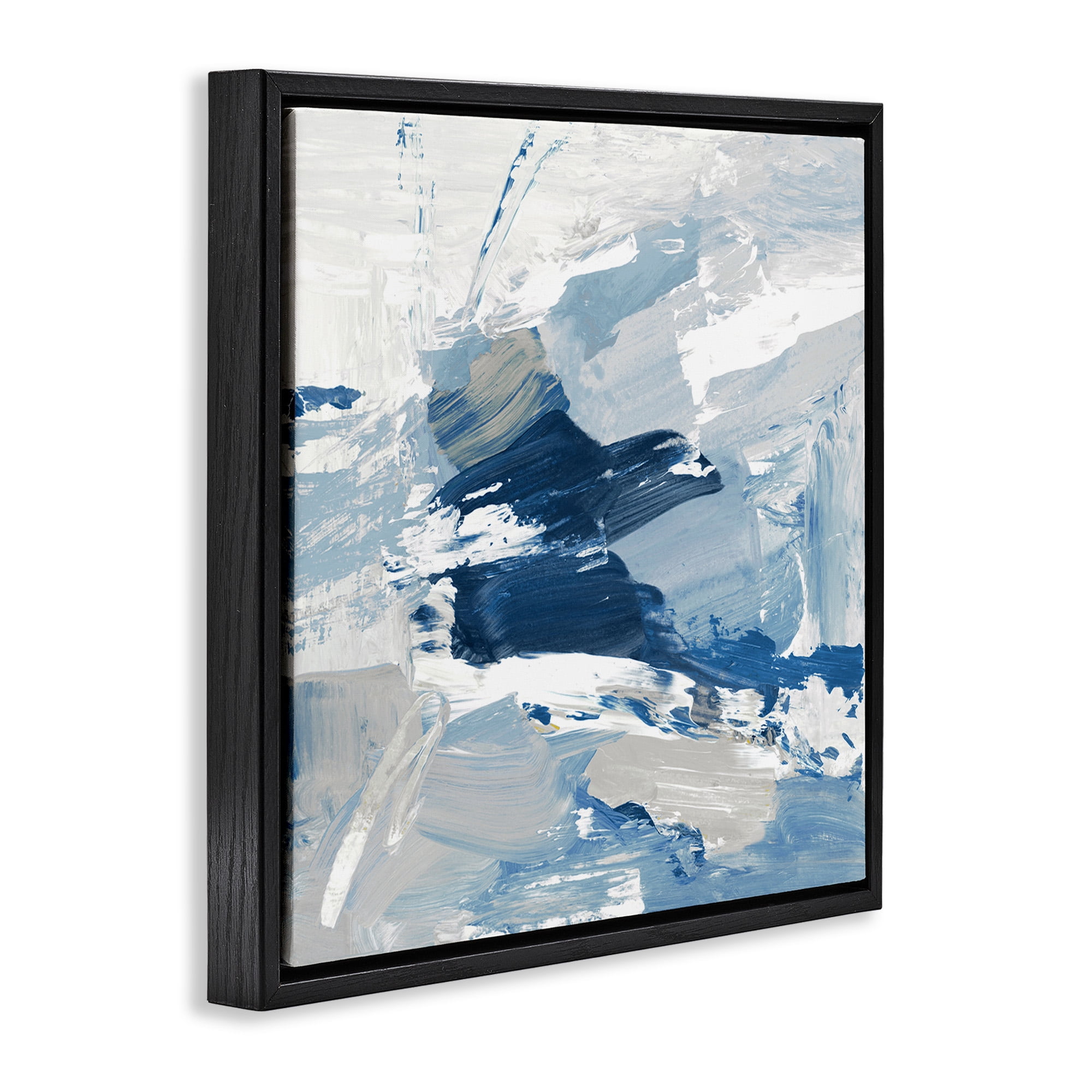 Stupell Industries Abstract Brushed Blue Painting Abstract Painting Black Floater Framed Canvas Art Print Wall Art, 18 x 18