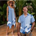 thumbnail image 2 of Garronmavis Blue Hibiscus Couple Outfits Mens Button Down Shirt Polyester Short Sleeve Shirt and Women's Tank Dress Tropical Flowers A-Line Travel Outfits Size 3XL, 2 of 7