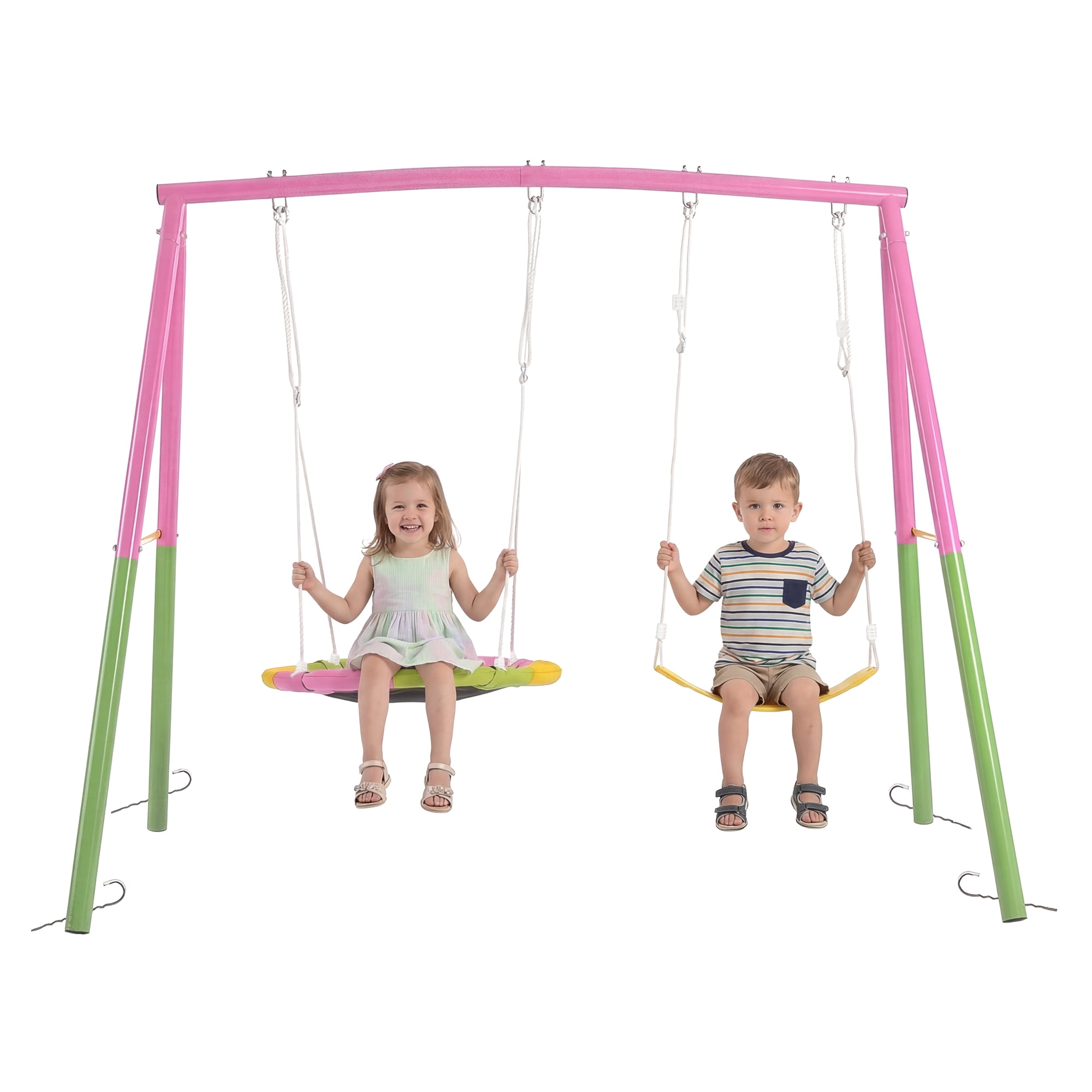 330lbs Heavy-Duty A-Frame Swing Set, Outdoor Metal Swing Stand with 32" Saucer Swing and Belt Swing Seat for Backyard Garden Patio