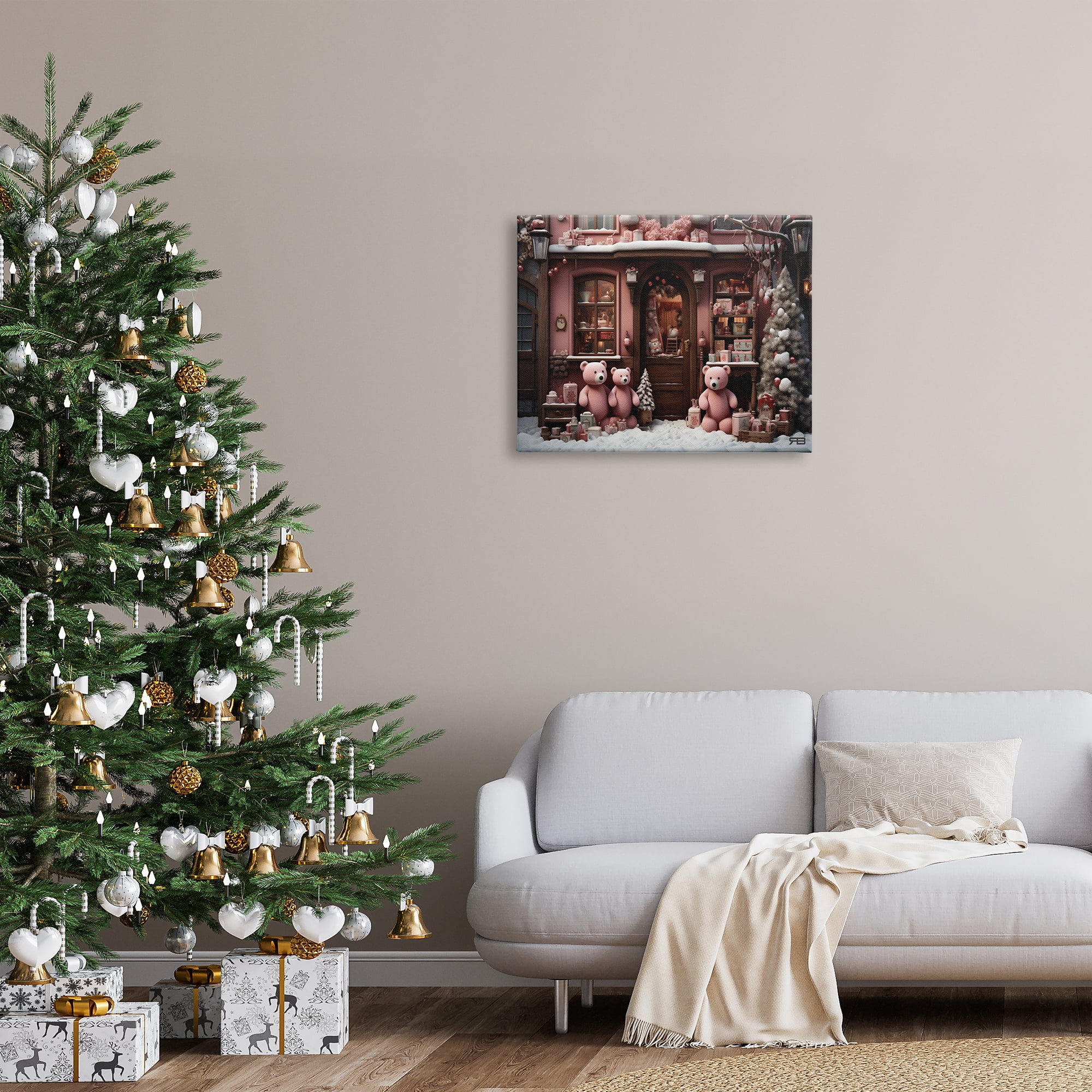 Stupell Industries Christmas Shop with Bears Holiday Painting Gallery Wrapped Canvas Art Print Wall Art, 30 x 24