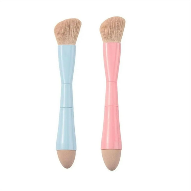Brocha de Maquillaje de Doble Punta 4 en 1 Brocha Cosmética de Viaje Retráctil Brocha de Esponja Correctora Multifuncional para Sombra de Ojos